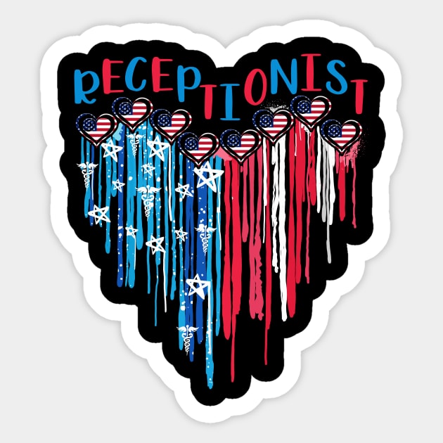 Receptionist American Flag Melting Heart 4th Of July Sticker by Marcelo Nimtz